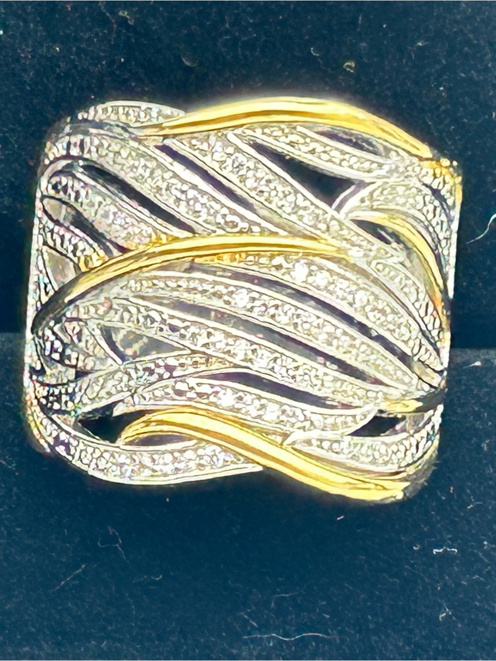 Two-Tone Gold & Silver Wave Statement Ring SZ 8.5